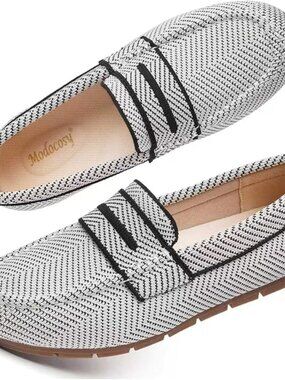 Loafers for Women, Slip-On Knit Work Flats, Dressy Casual Shoes